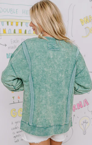 Miah Mineral Wash French Terry Pullover- Green
