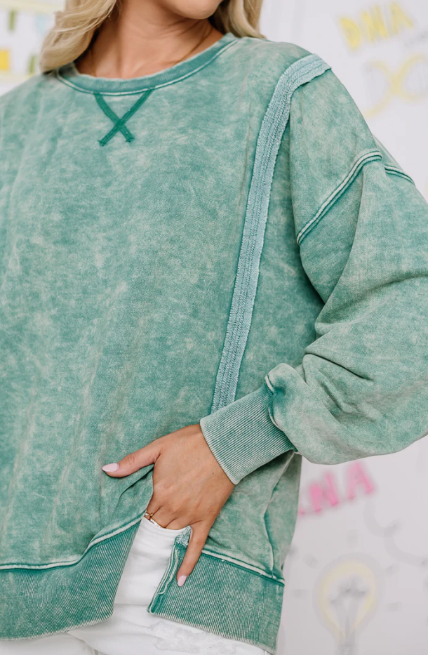 Miah Mineral Wash French Terry Pullover- Green