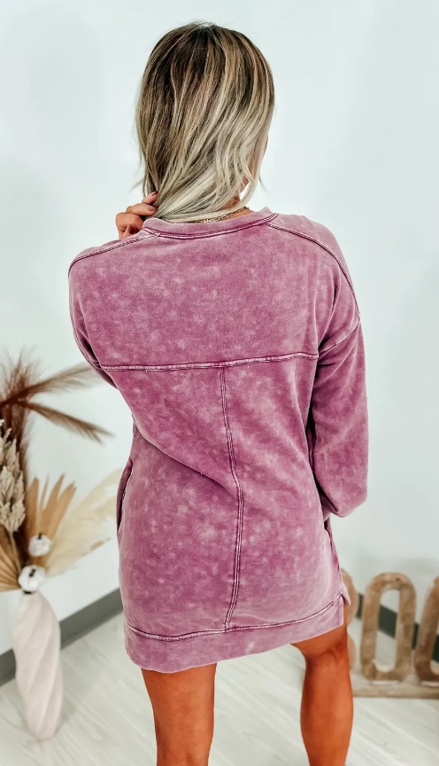 Milla Mineral Wash Mini Dress- Plum