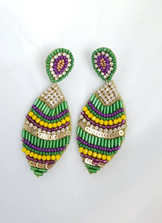 Mardi Gras Seed Bead Marquise Earrings