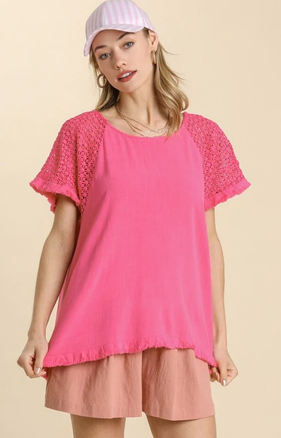 Crochet Detailed Linen Blend Top