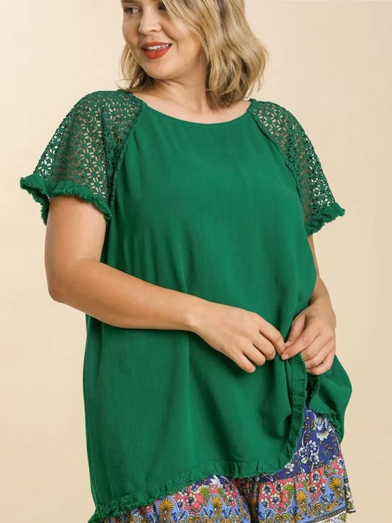 Crochet Detailed Linen Blend Top