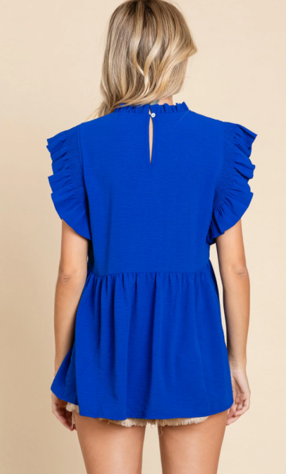 Royal Blue Flutter Sleeve Top
