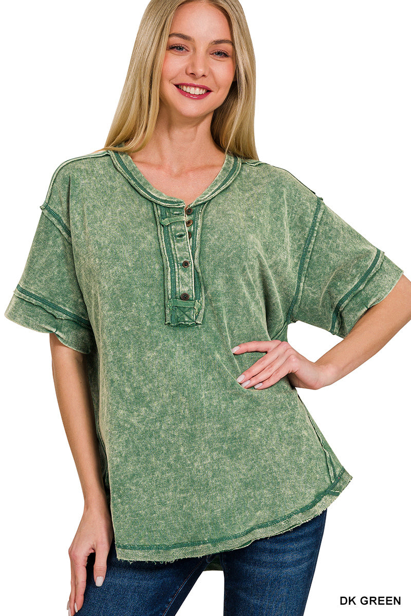 Haley Raw Edge Henley Button Top