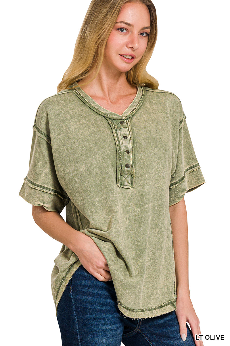 Haley Raw Edge Henley Button Top