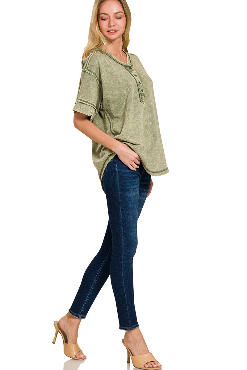 Haley Raw Edge Henley Button Top