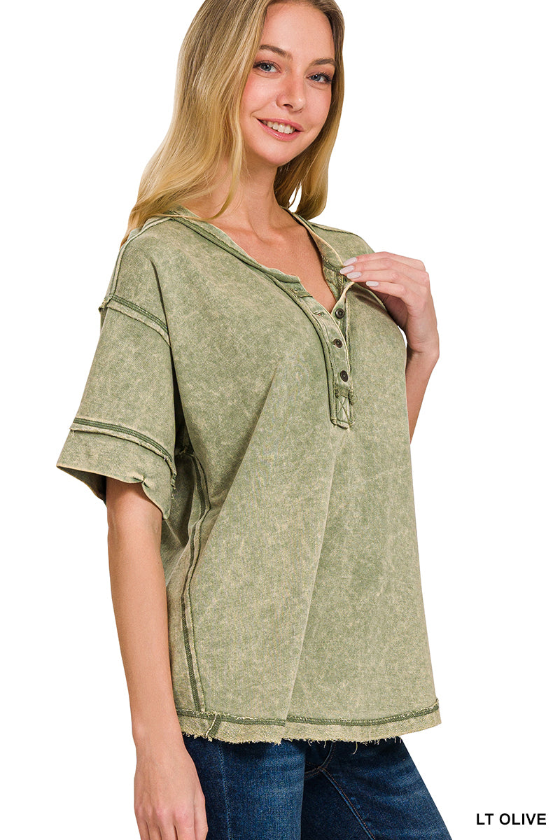Haley Raw Edge Henley Button Top