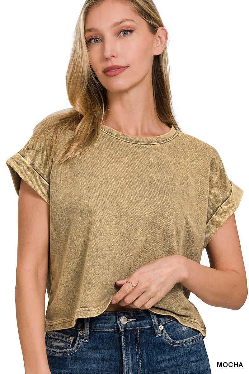 Mocha French Terry Washed Crop Top