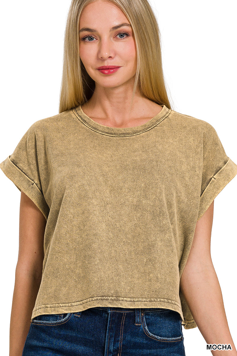 Mocha French Terry Washed Crop Top