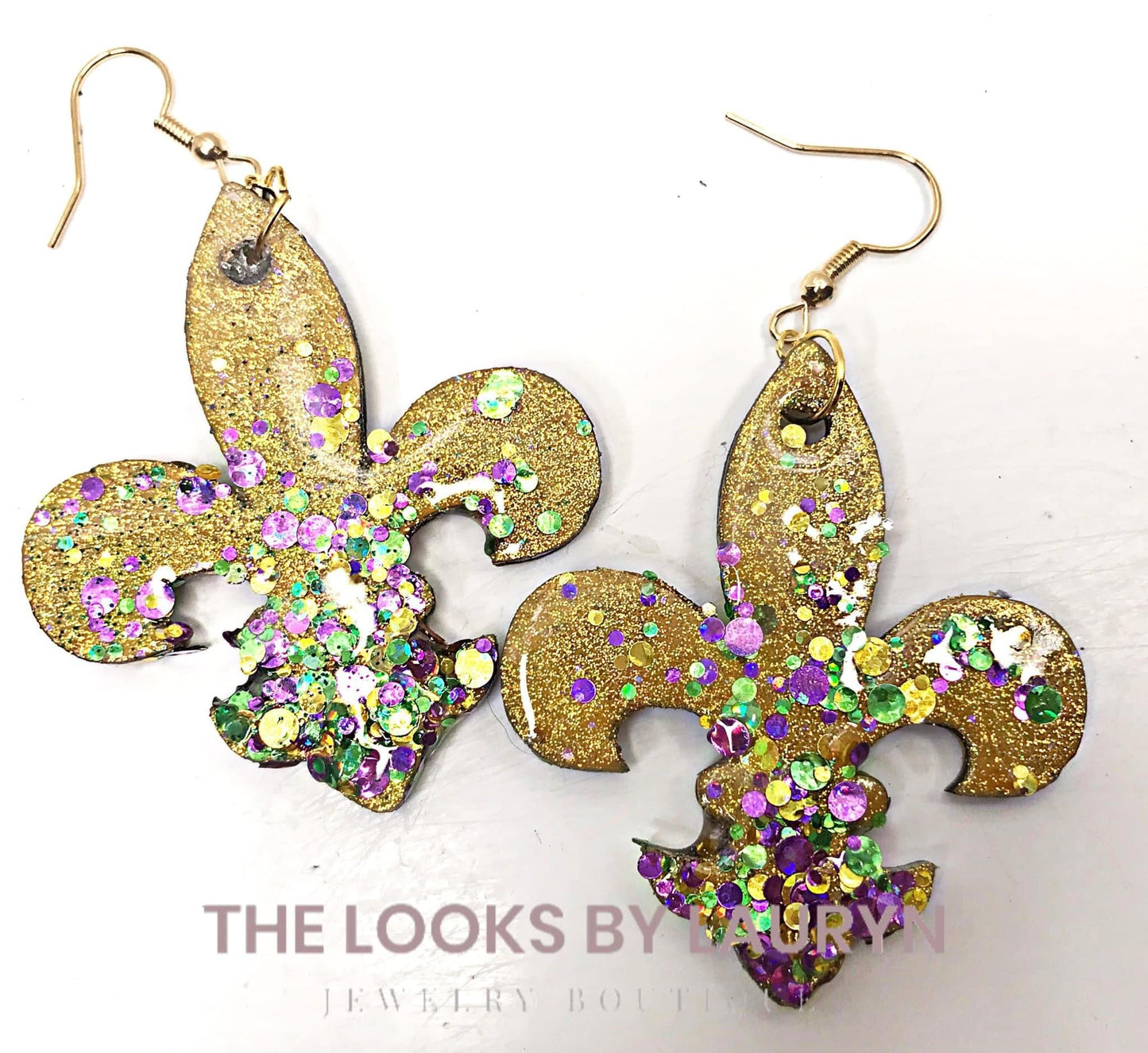 Fleur De Lis Holographic Mardi Gras Earrings