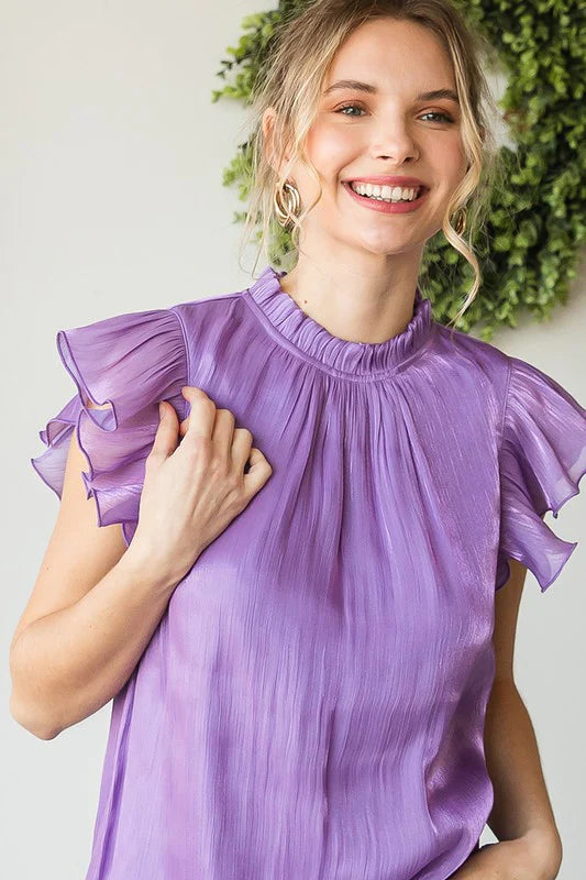 Shimmer Purple Ruffle Top