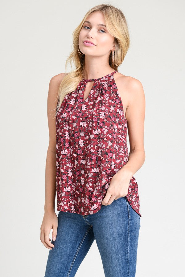 Burgundy Floral Halter Top