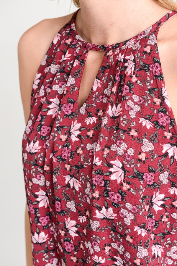 Burgundy Floral Halter Top