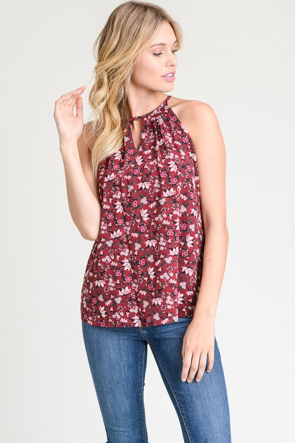 Burgundy Floral Halter Top