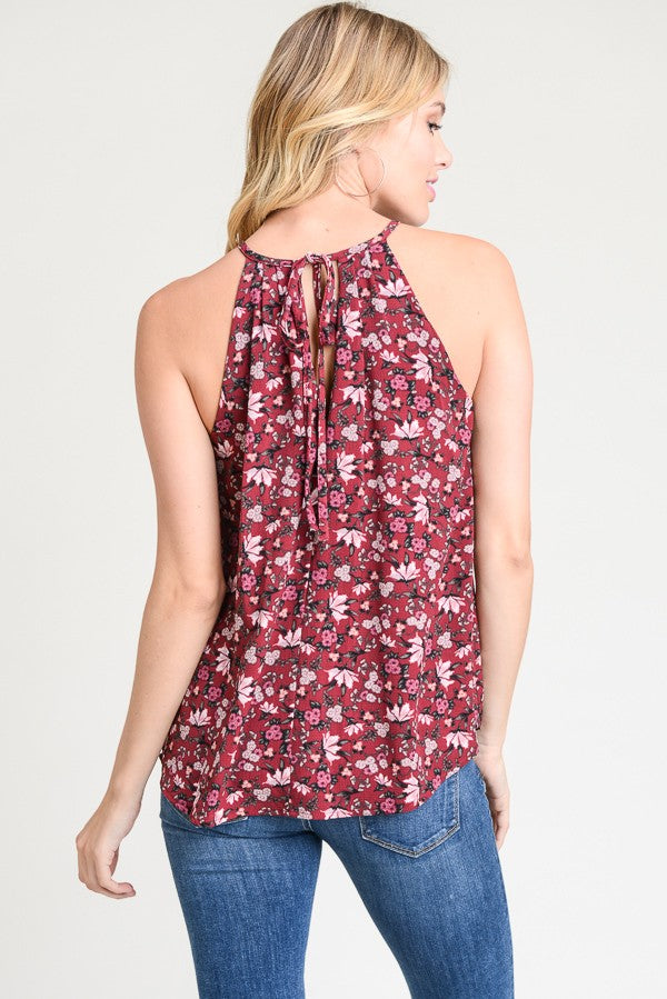 Burgundy Floral Halter Top