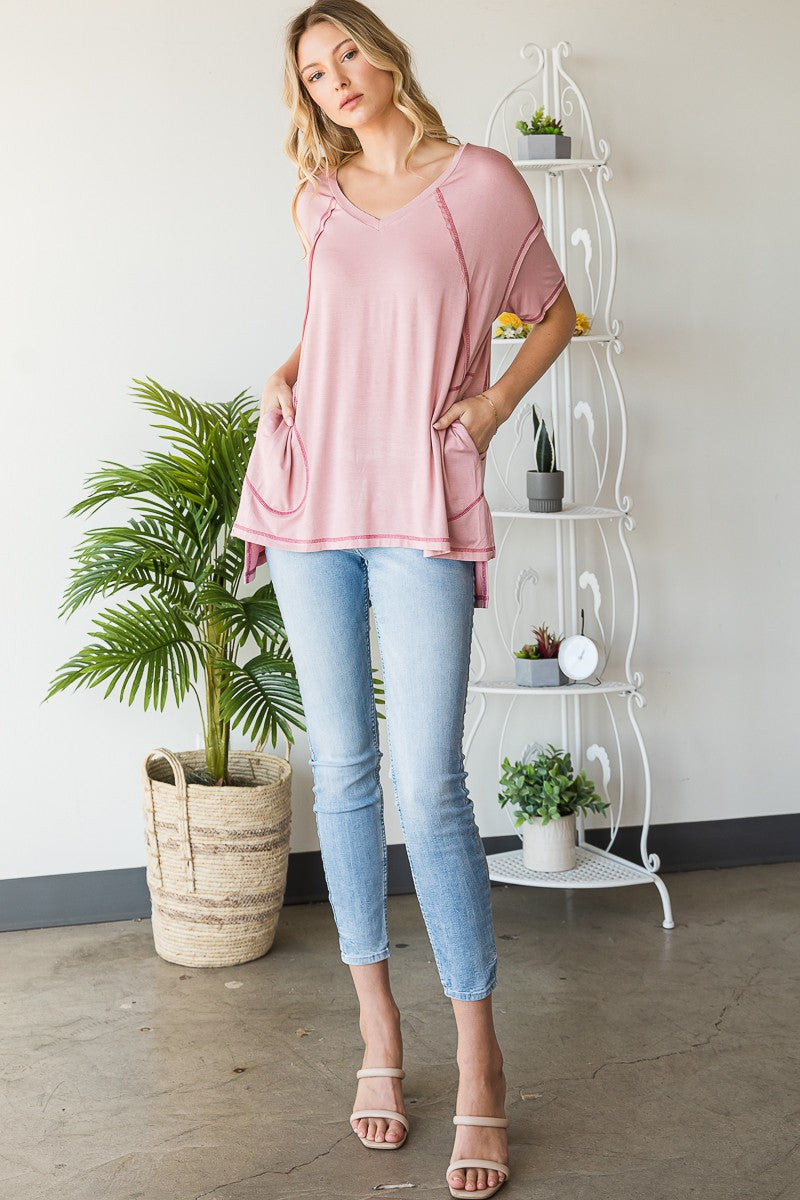 Taylor Exposed Seams Tunic- Pink
