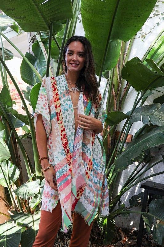 Colorful Splatter Kimono- Mint