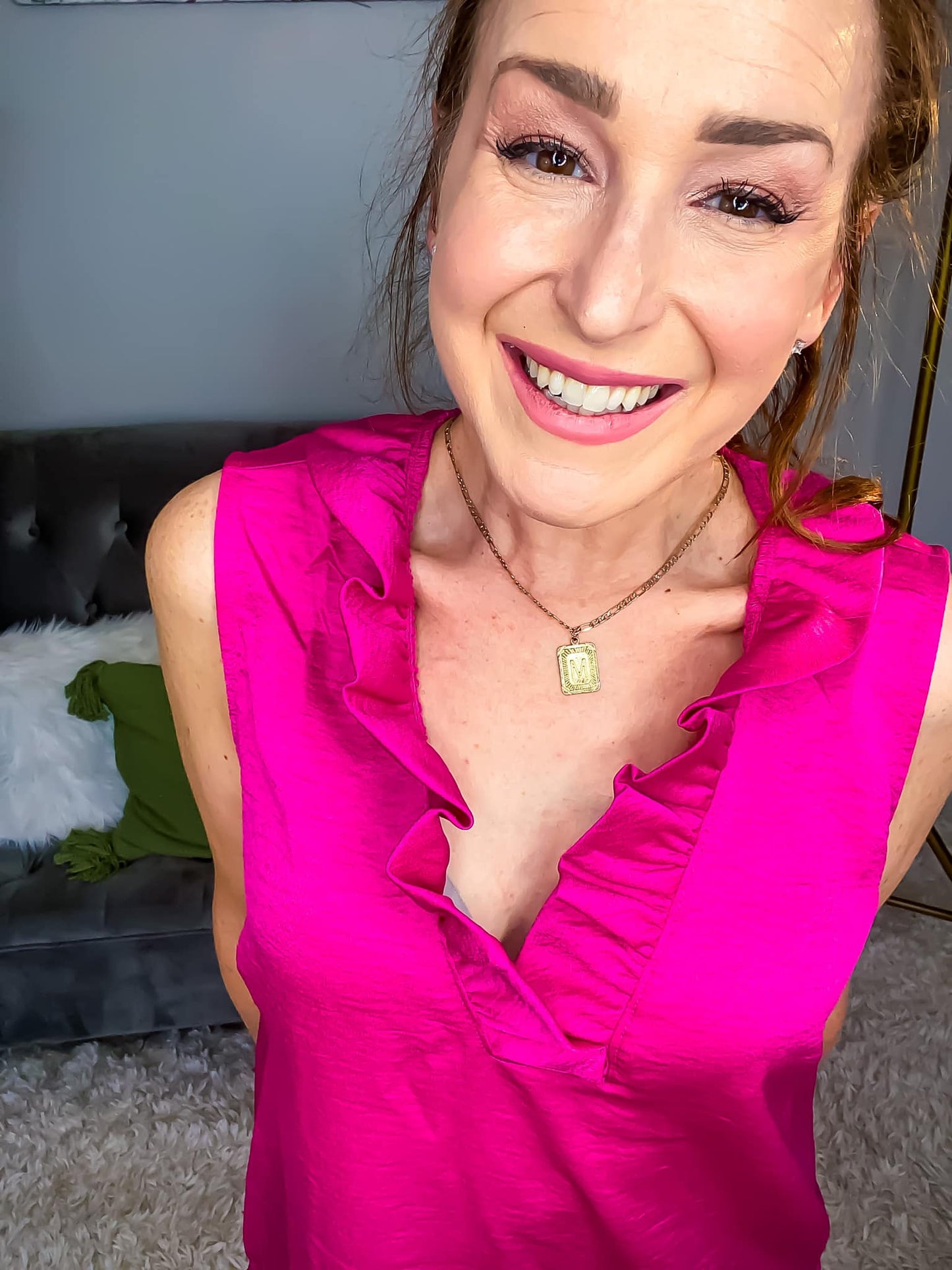 Magenta Ruffle Sleeveless Top