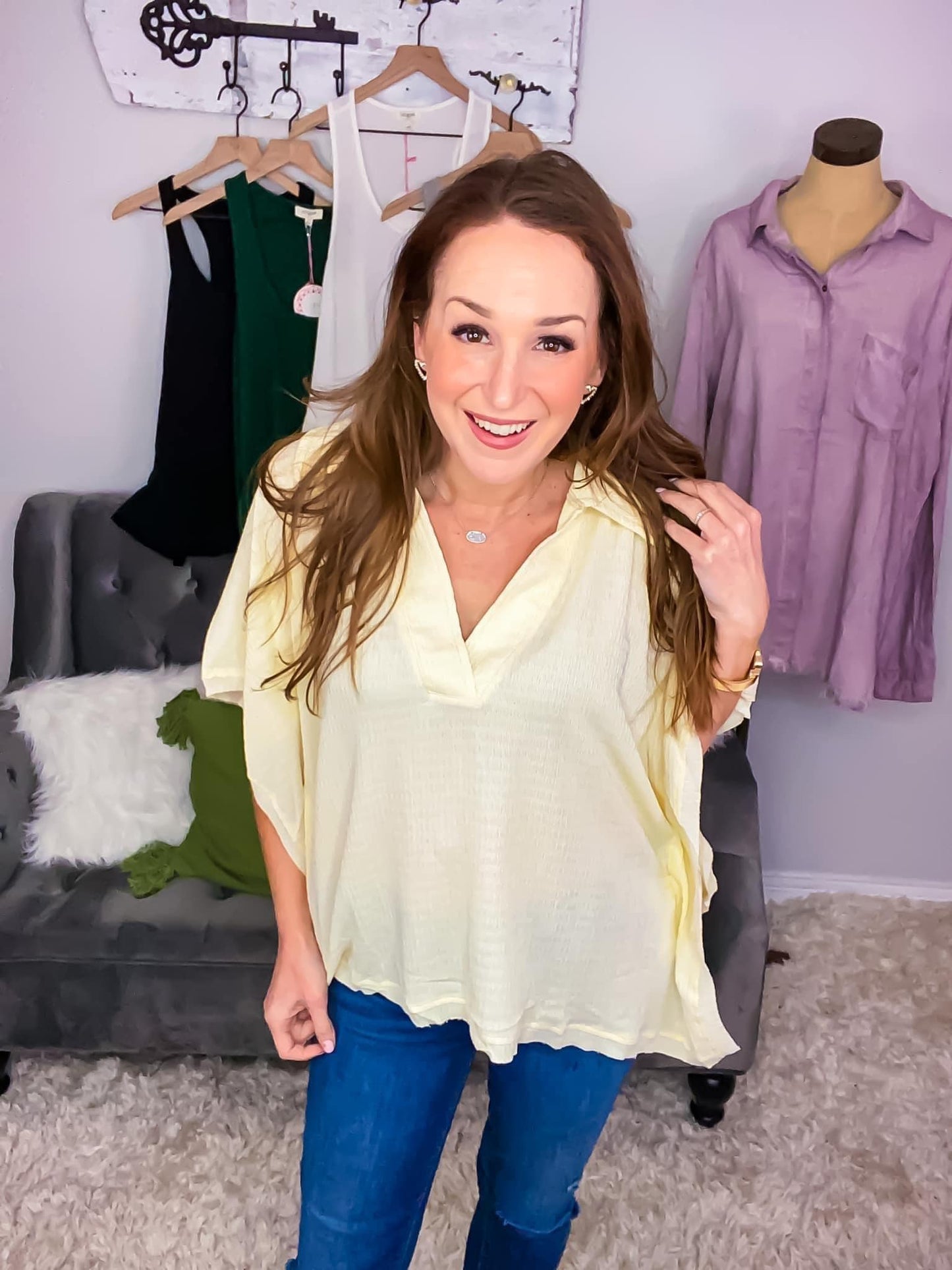 Ivory Flowy Collar Top by