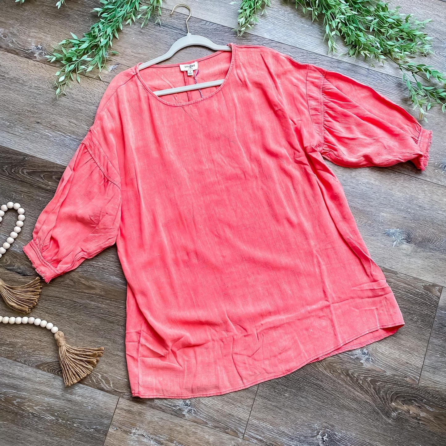 Bright Coral Linen Blend Top
