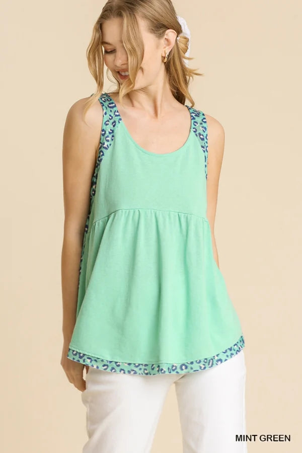 Mint Animal Print Babydoll Top