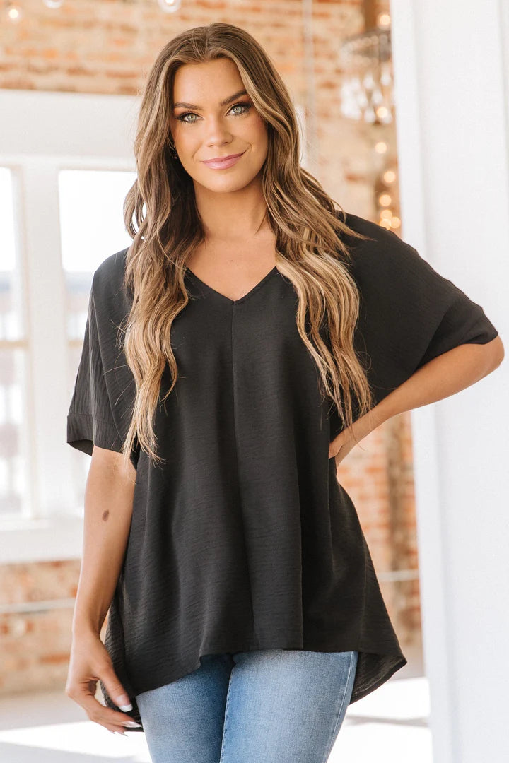 Tina V-Neck Dolman- Black