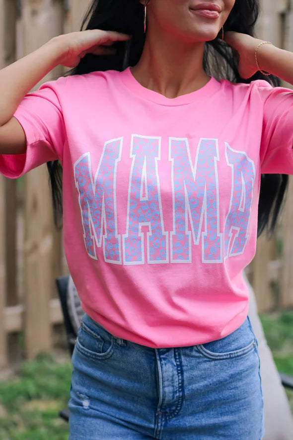 MAMA Leopard Neon Pink Tee