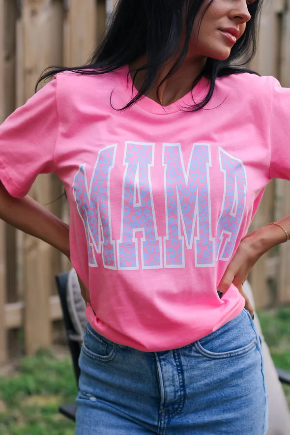 MAMA Leopard Neon Pink Tee
