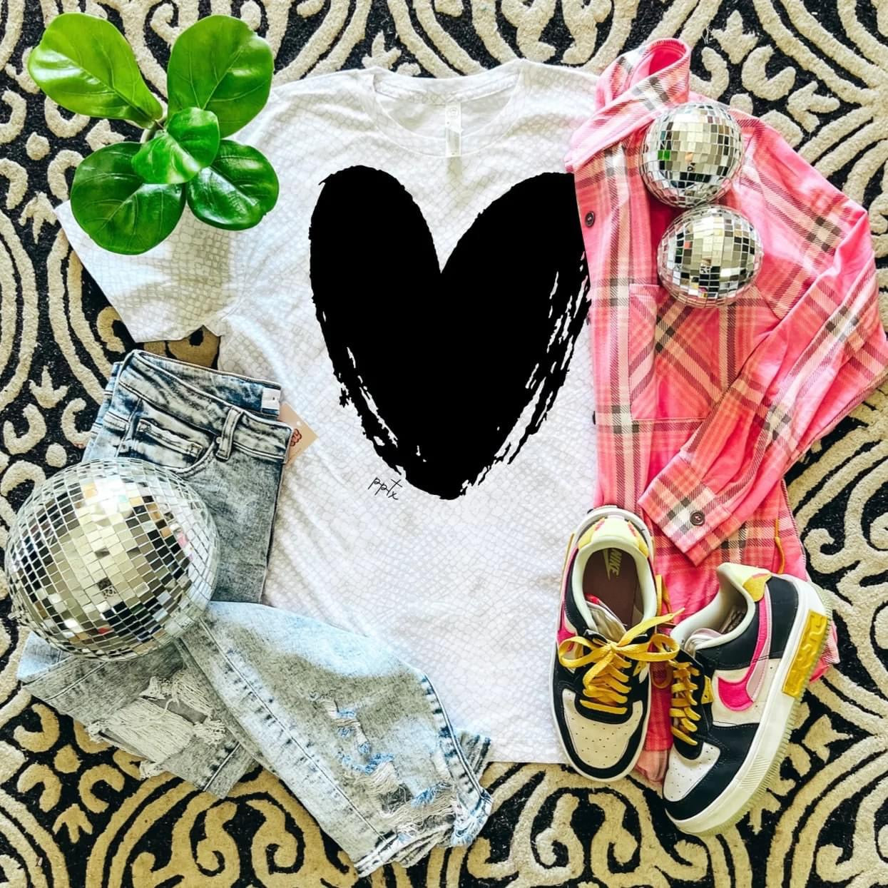 Black Heart Snake Print Tee