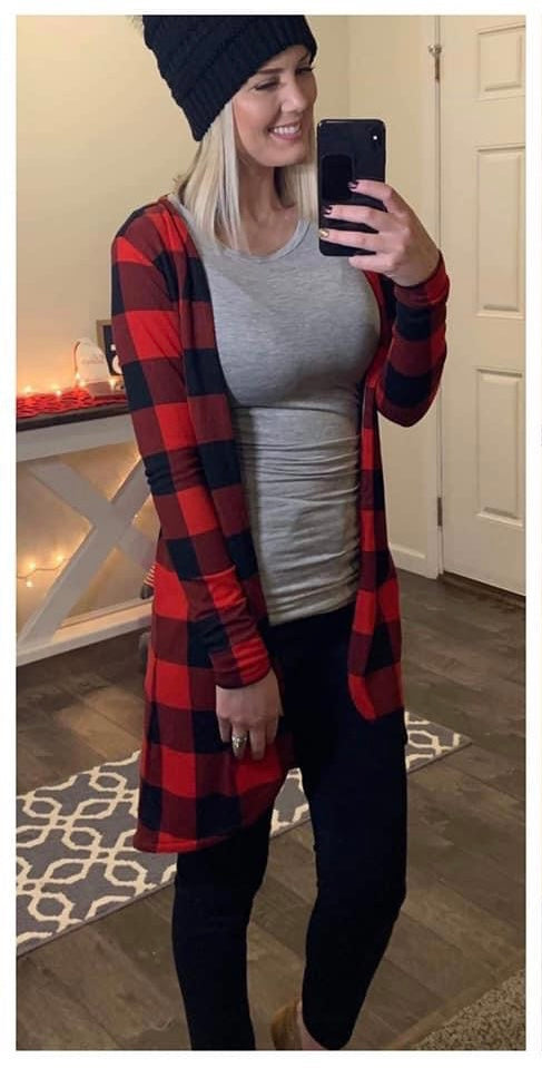 Buffalo Plaid Long Sleeve Cardigan
