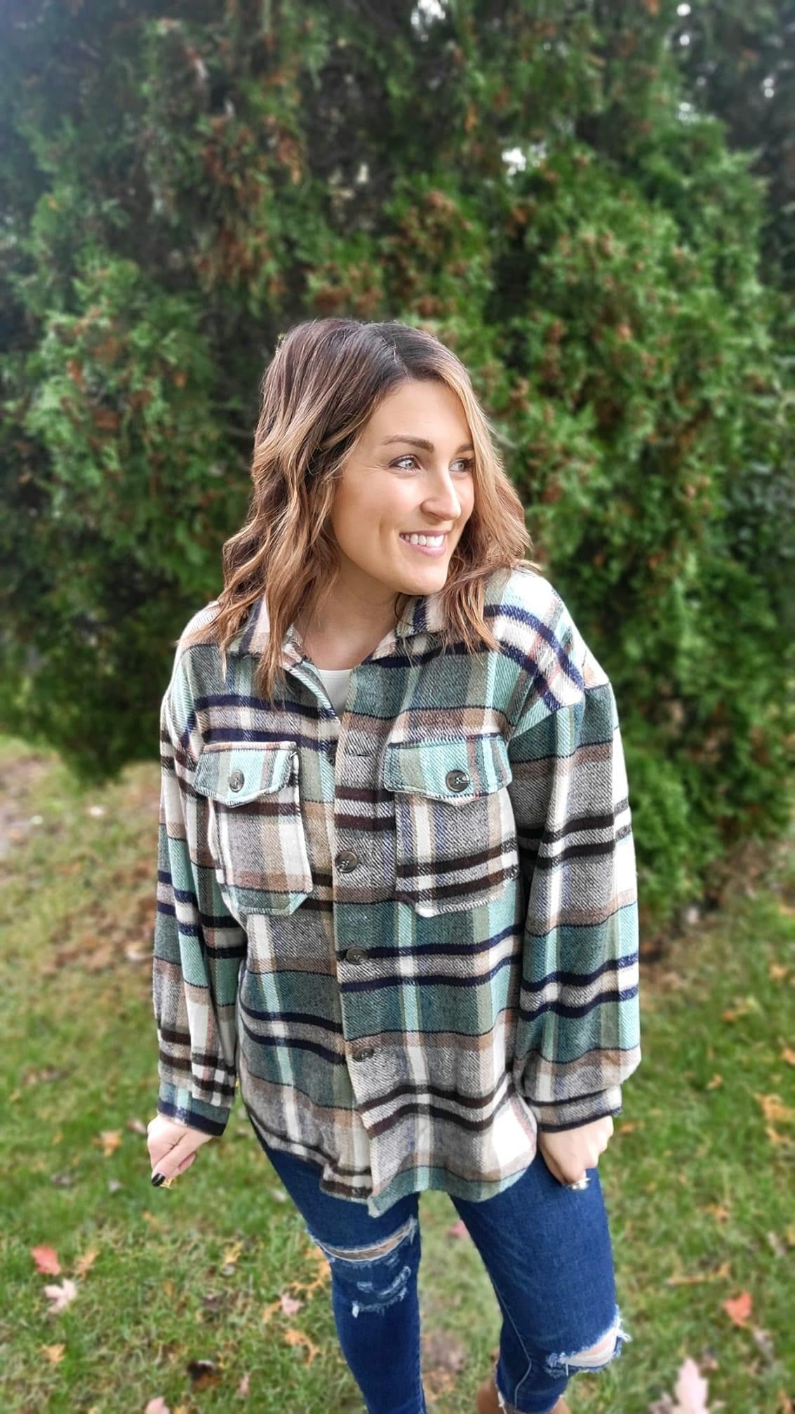 Mint Plaid Shacket