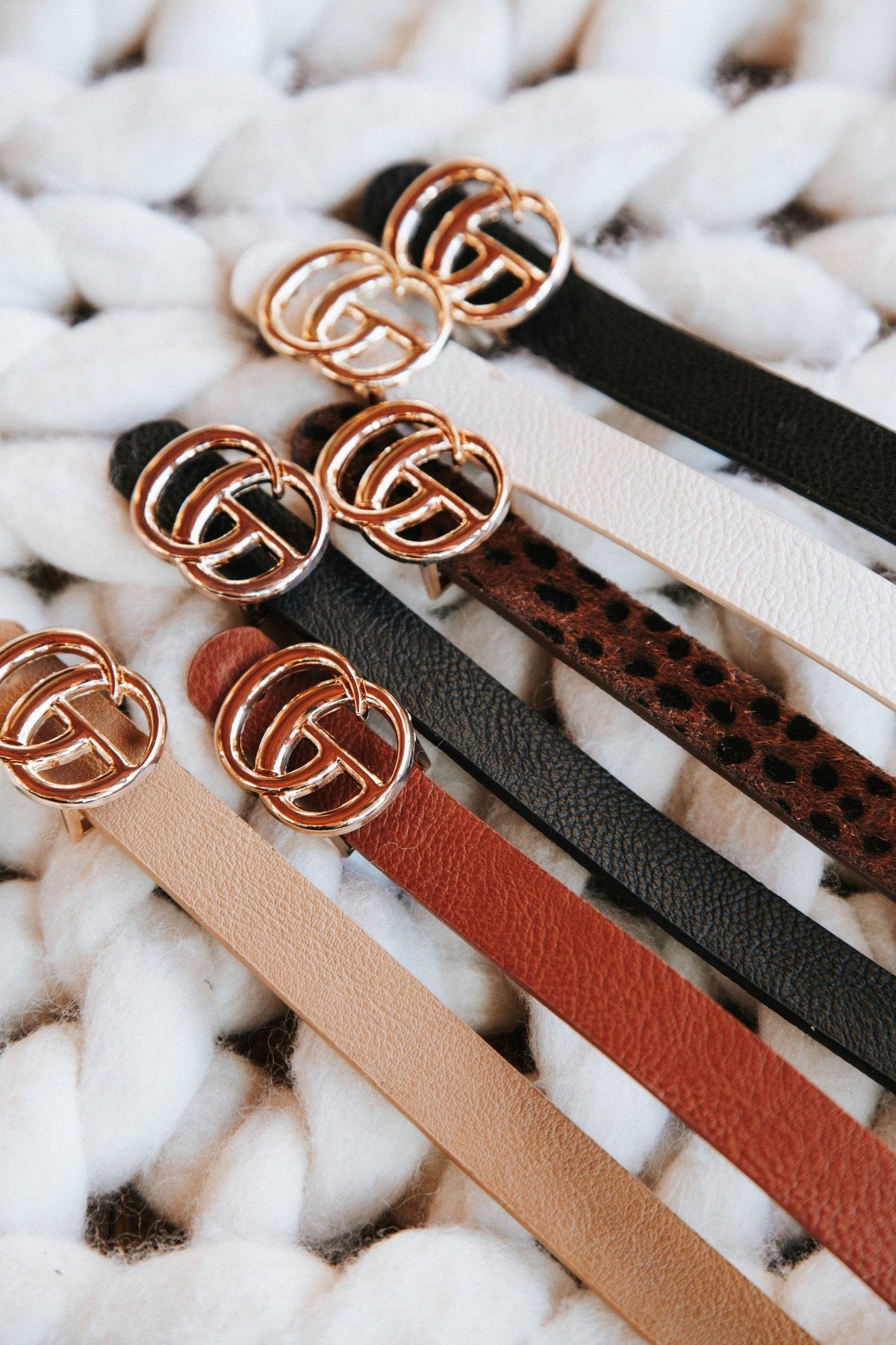 Textured Faux Leather Skinny Belt