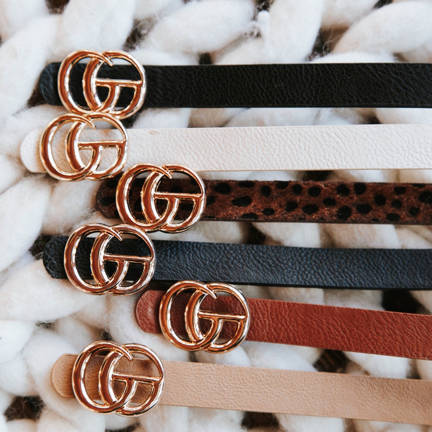 Textured Faux Leather Skinny Belt