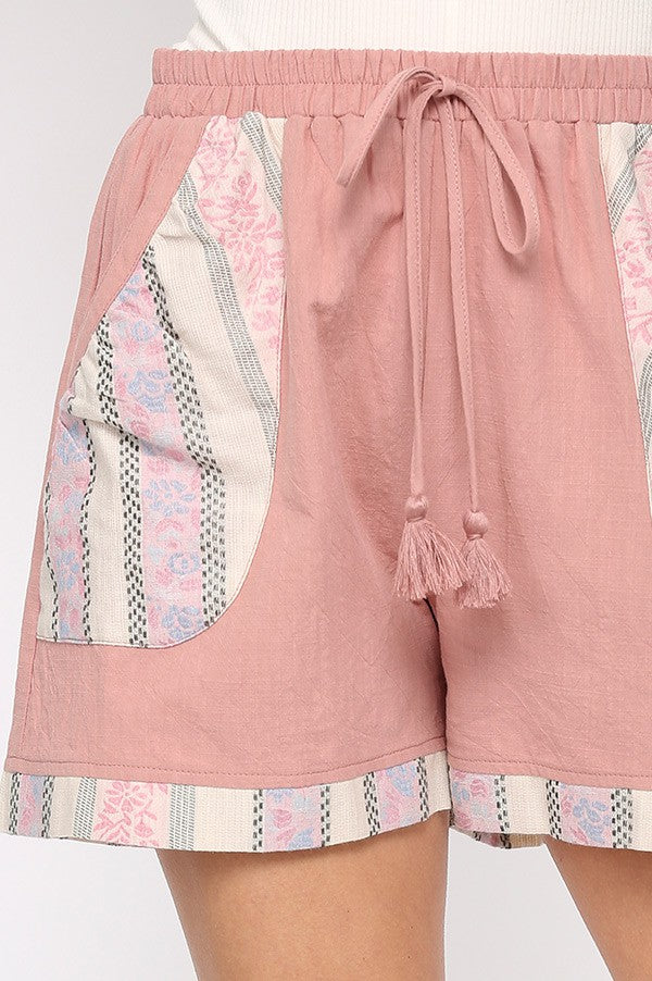 Linen and Repeat Print Mixed Shorts