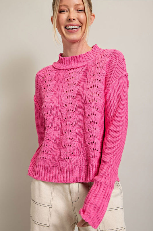 Caty Crochet Sweater- Hot Pink