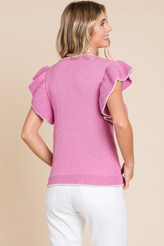 Felicity Flutter Sleeve Top- Pink