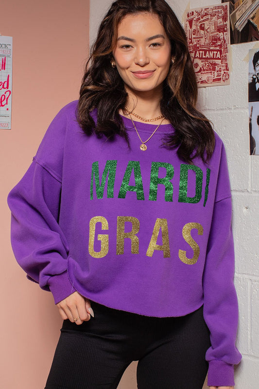 Glitter Mardi Gras Crop Sweatshirt