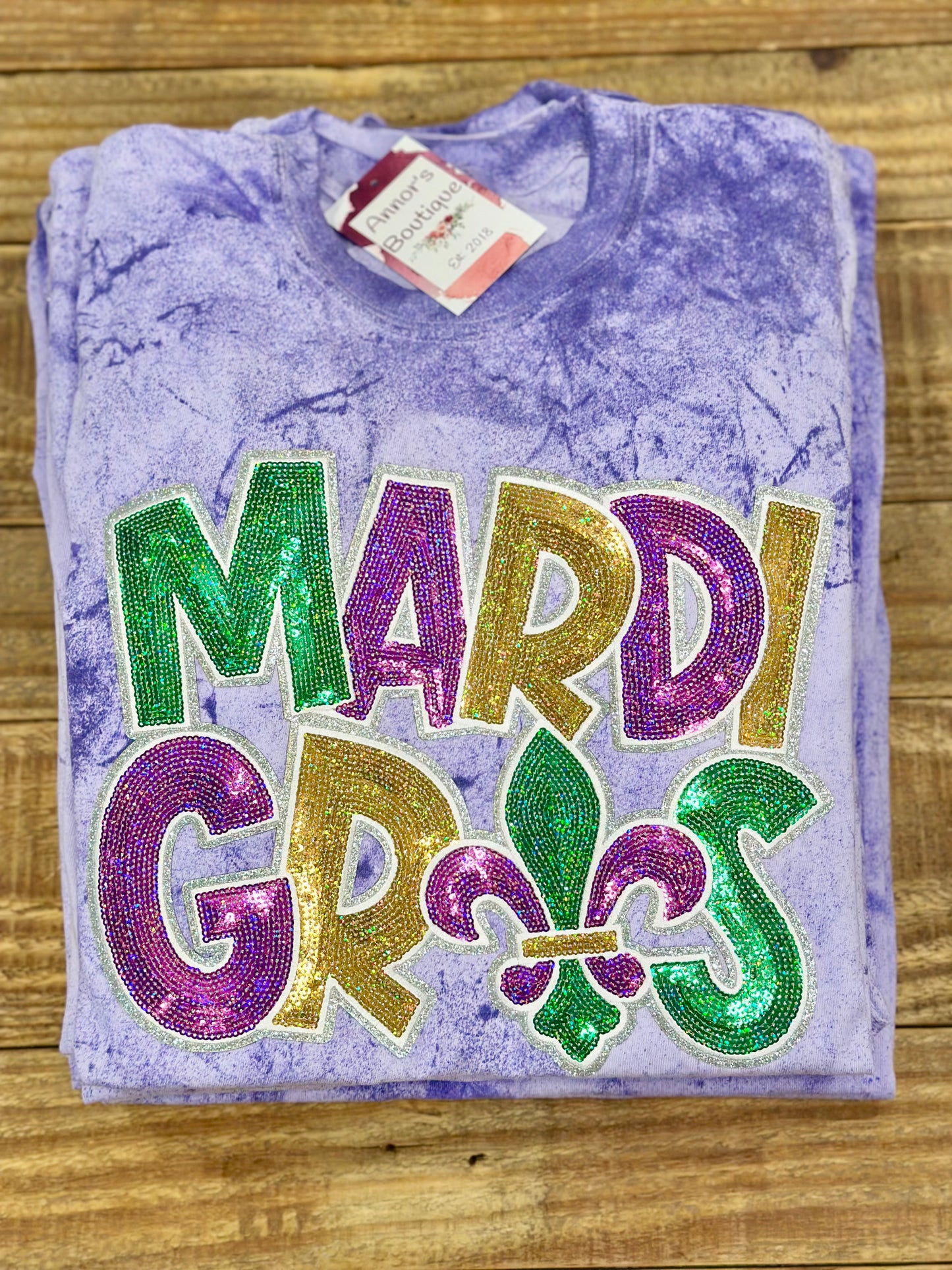 Mardi Gras Fleur De Lis Sequin Patch Tee