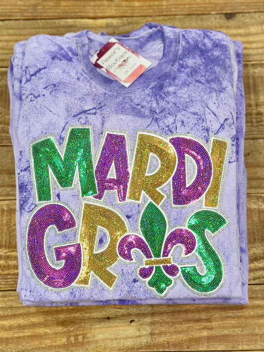 Mardi Gras Fleur De Lis Sequin Patch Tee