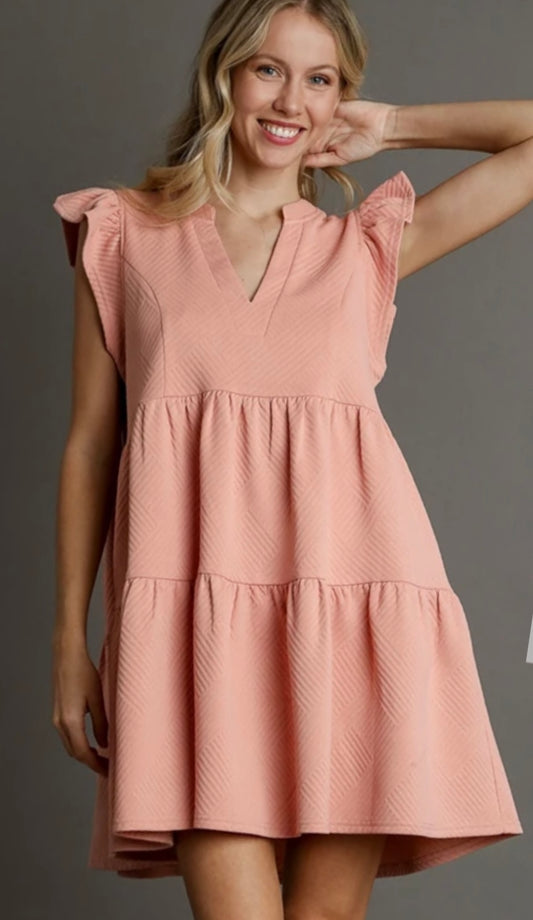 Dusty Pink Ruffle Sleeve Dress