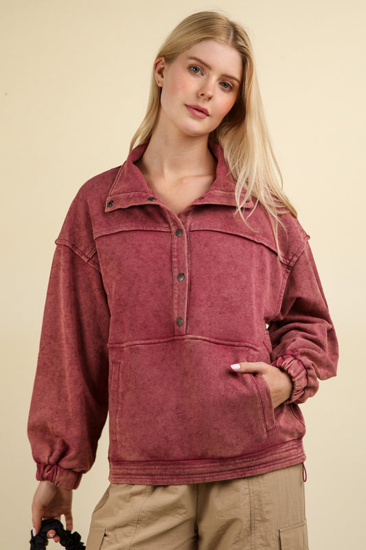 Mineral Washed Button Down Pullover