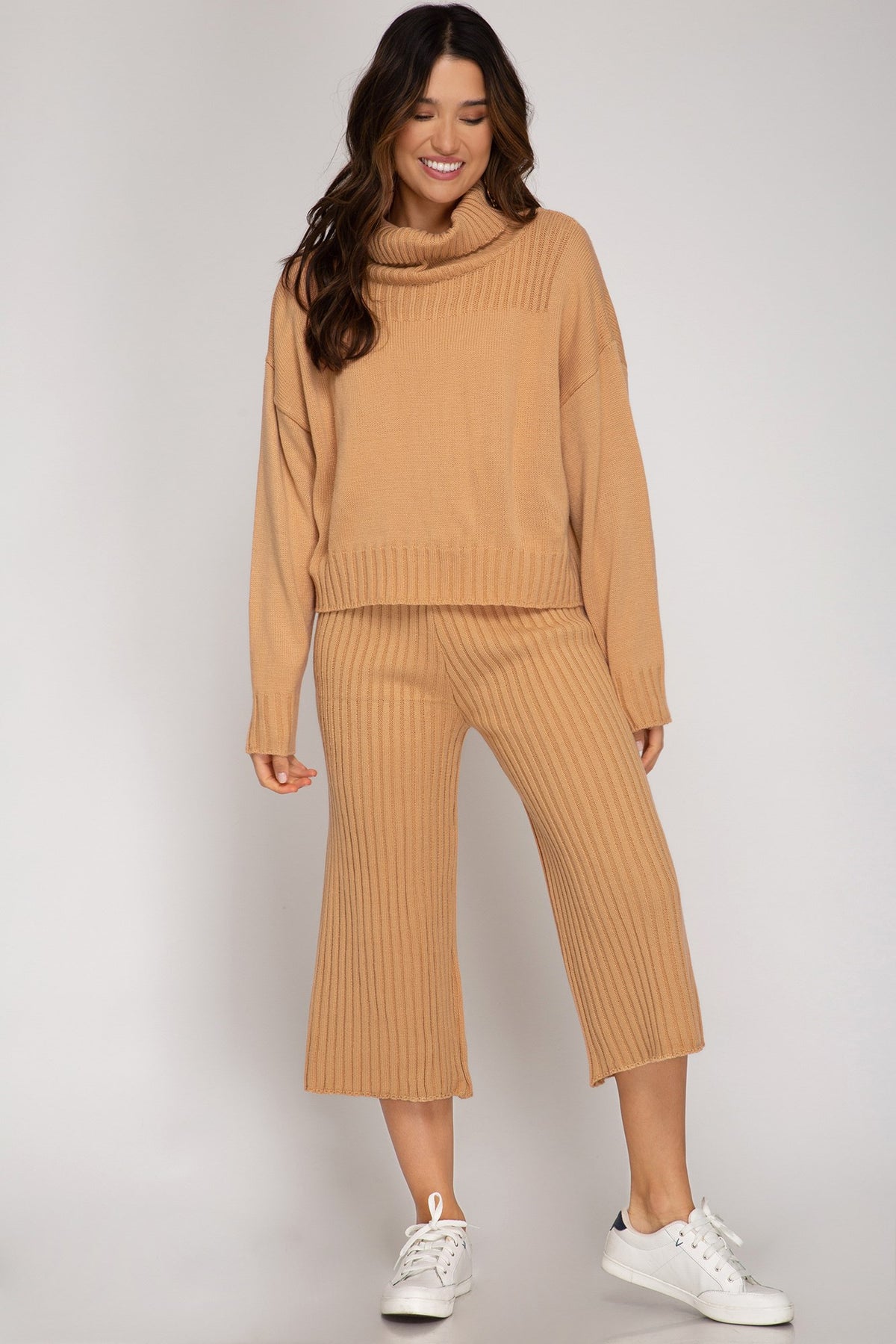 Rib Knit Sweater Culotte Pants