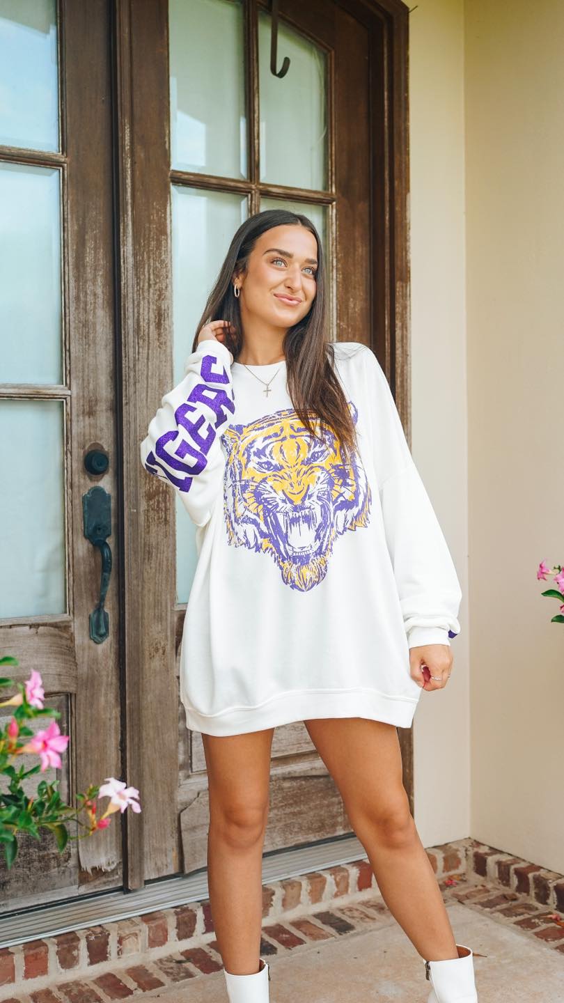 Geaux Tigers Oversized Glitter Pullover