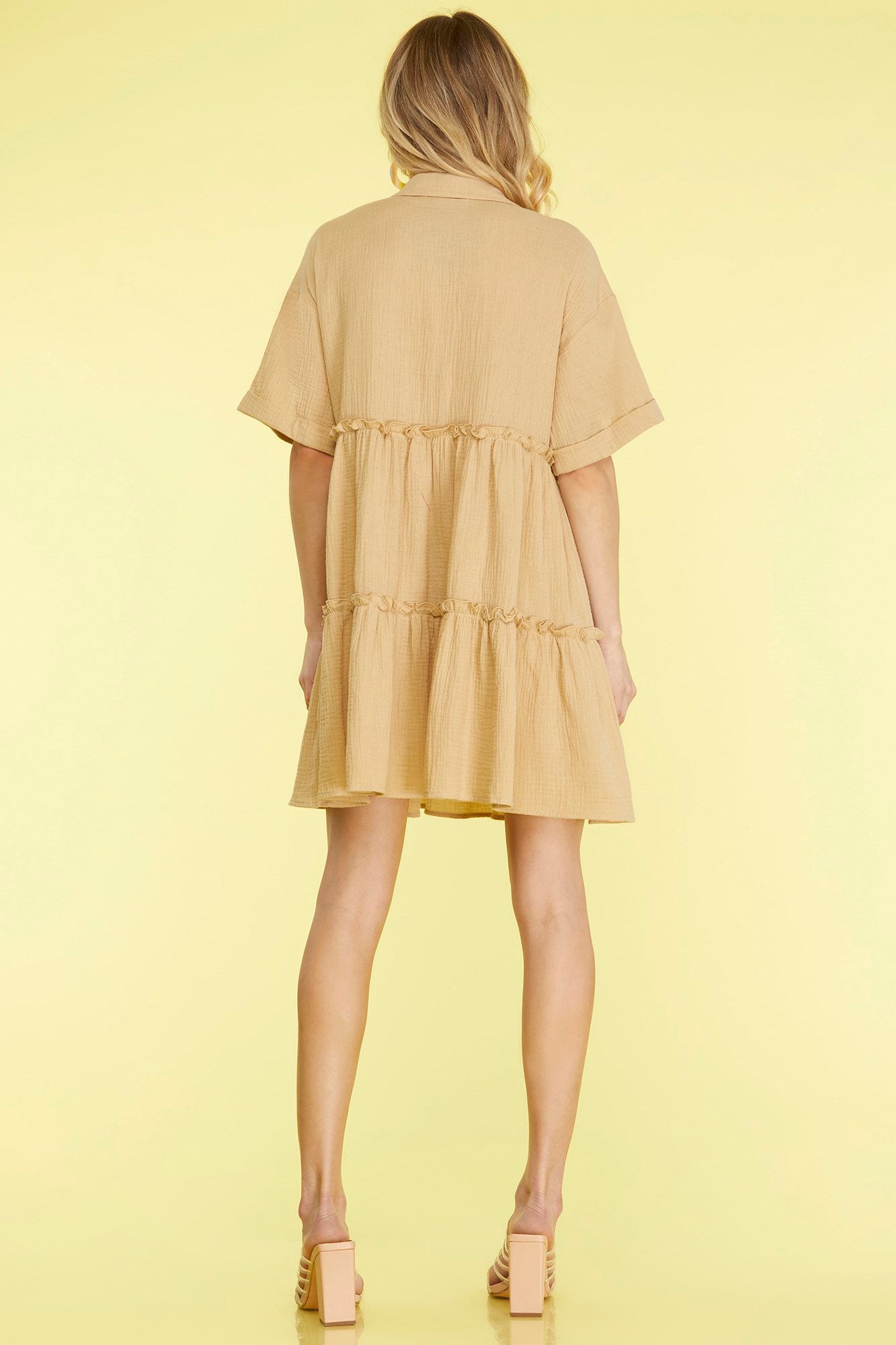 Tiered Gauze Mini Dress- Taupe