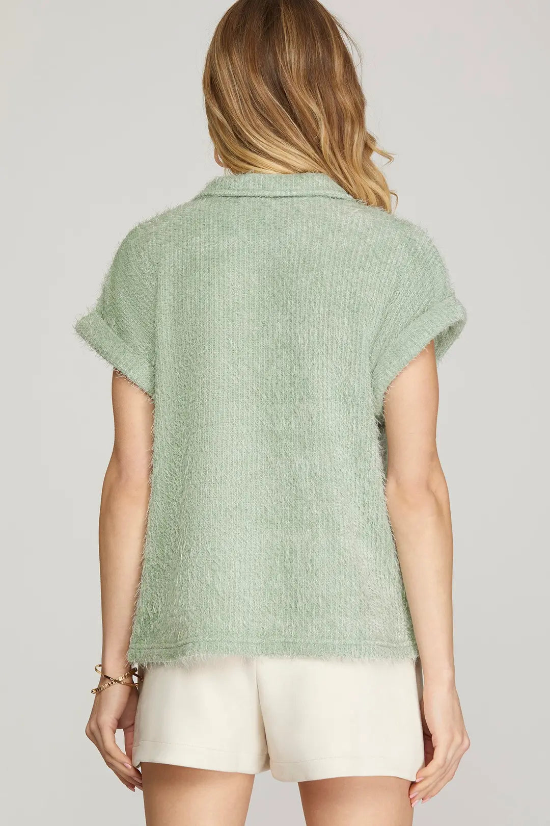 Sage Fuzzy Knit Top