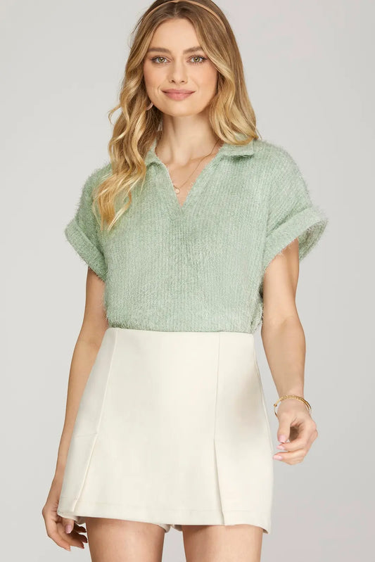Sage Fuzzy Knit Top