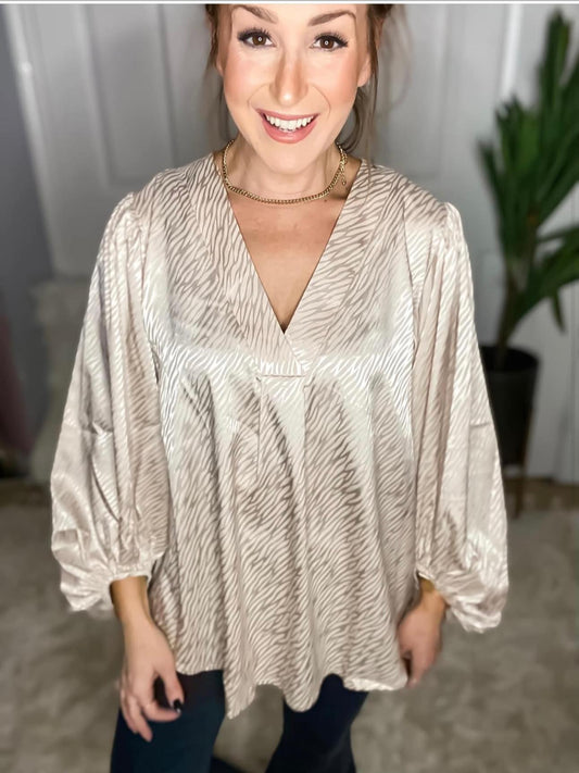 Champagne Satin Animal Print Top