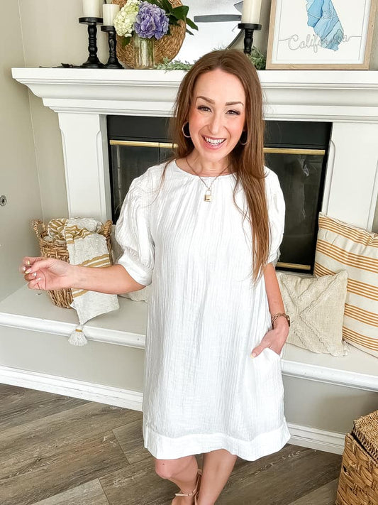 White Puff Sleeve Dress