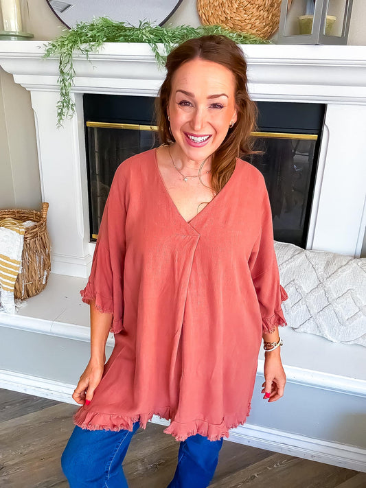 Sweet as Spice Linen Ruffle Top