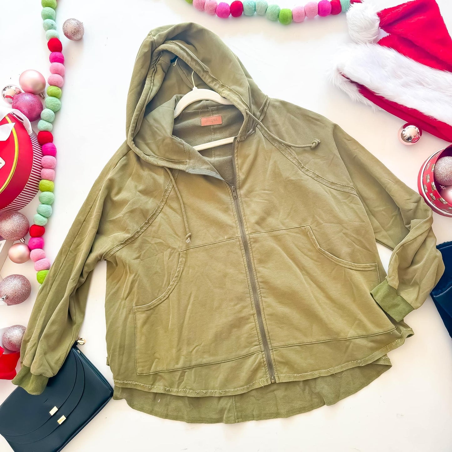 Olive Zip Up Hoodie